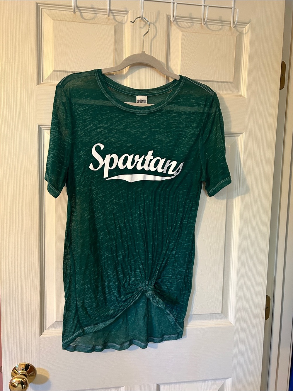 PINK Victoria's Secret Emerald Green 'Spartan' Short Sleeve Knot Tee